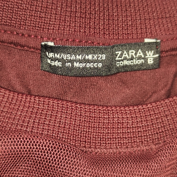 Zara Burgundy Red Top Size M Medium UK 14 16 Sheer Longline Mesh Side Slits - Picture 8 of 8